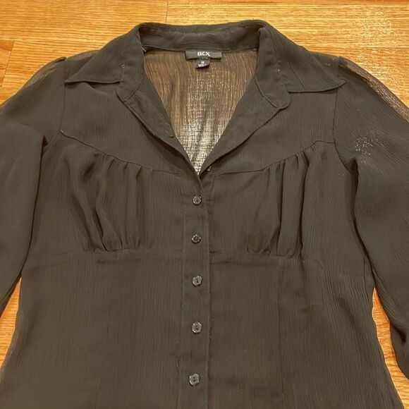 BCX Black Sheer Button Down Blouse M - Picture 3 of 3